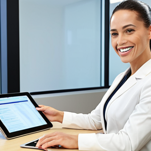 Home 11 **Image Prompt 1: Modern Administrative Professional** - "A dynamic administrative professional, skillfully managing a digital document archive on a tablet, smiling confidently while collaborating with a client via video conference in a bright, modern office setting. Emphasize efficiency and technological integration."