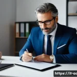 Home 18 행정사로서 첫 번째 고객 상담 시 유의점 - A professional Italian administrative consultant engaging in an active listening session with a clie...