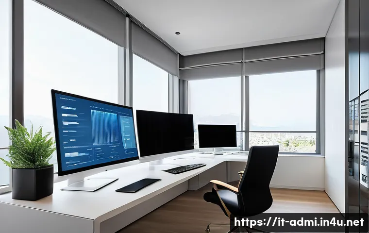 행정사와 관련된 최신 법률 개정 내용 - A modern condominium manager’s office scene in Italy, showcasing a sleek digital workspace with mult...