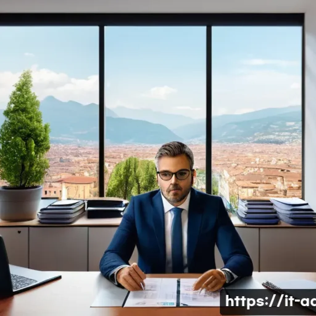 행정사 실무 과정에서 알아야 할 법률 - A modern Italian administrative office scene showcasing a professional administrator in smart busine...