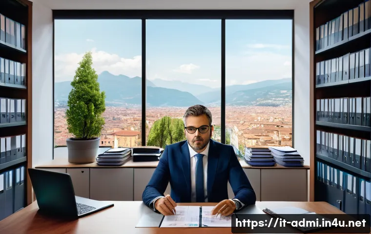 행정사 실무 과정에서 알아야 할 법률 - A modern Italian administrative office scene showcasing a professional administrator in smart busine...