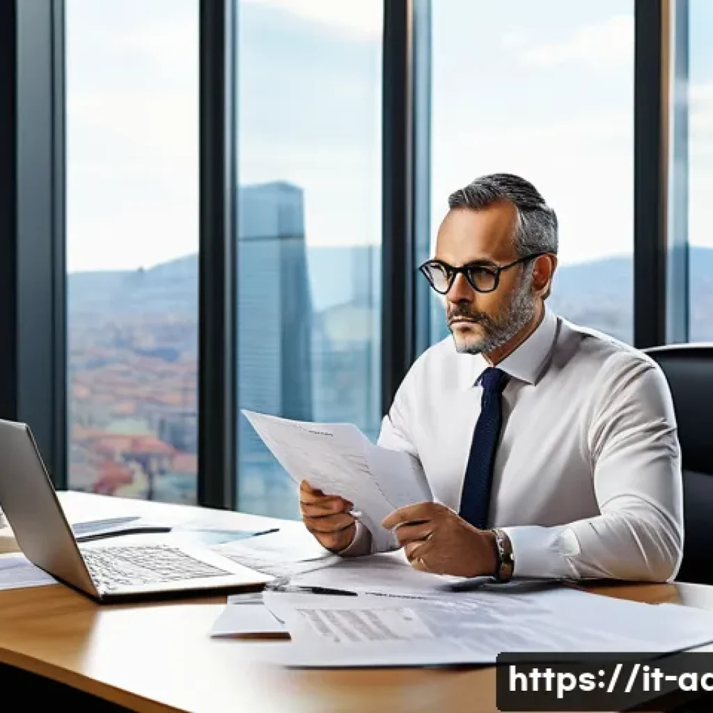 행정사와 노무사의 차이점 - A professional Italian administrative officer in a modern office setting, focused on managing bureau...