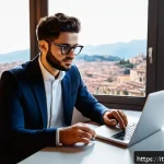 행정사 실무 경험 없이 시작하는 방법 - A modern Italian home office setup focused on online learning: a young adult wearing smart casual cl...