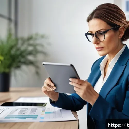 행정사와 관련된 국제적 인증 제도 - A professional Italian businesswoman in a modern office setting, thoughtfully analyzing her current ...