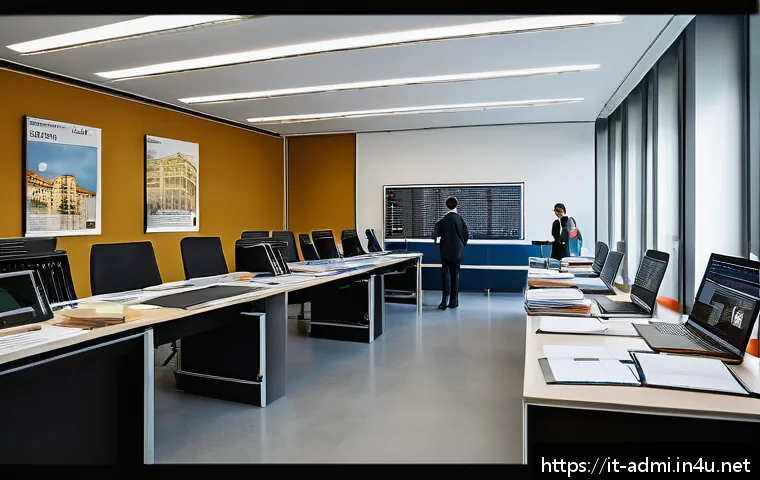행정사로서 자기 계발을 위한 추천 서적 - A modern public administration office scene in Italy, featuring diverse professionals engaged in stu...